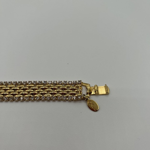 KJL Bracelet Gold-Tone Mesh 7-1/2" w/ Rows White Rhinestones-Excellent condition - Picture 3 of 5